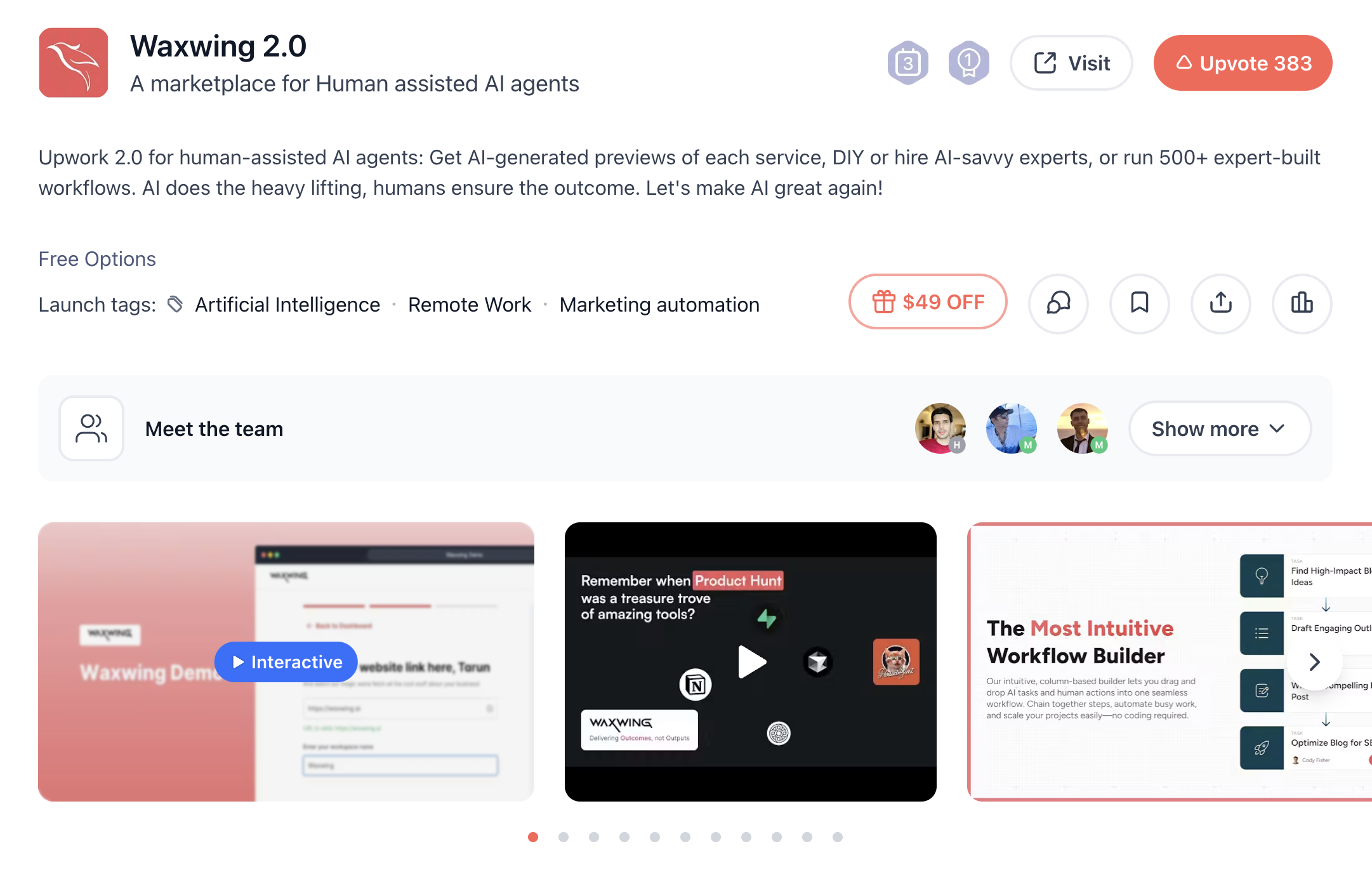 WaxWing AI Product Hunt launch page screenshot